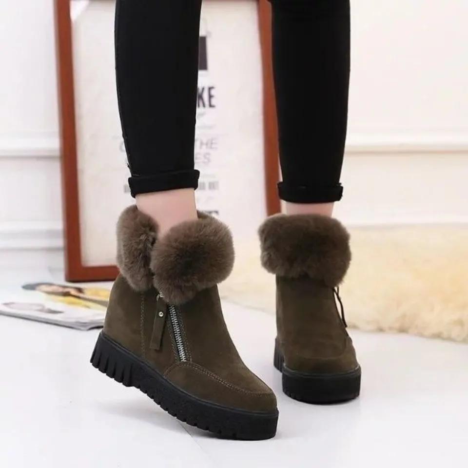 

WTEMPO Women s Winter Warm Large Size Zipper Mid Heel Shoes Soft Bottom Plush Anti-skid Cold-proof Windproof Casual Ski Boots 38 коричневый