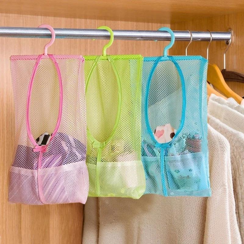 Hanging Mesh Storage Bag Clothes Toy Organizer Laundry Hook Underwear Kitchen Bathroom Indoor Outdoor Net Bag