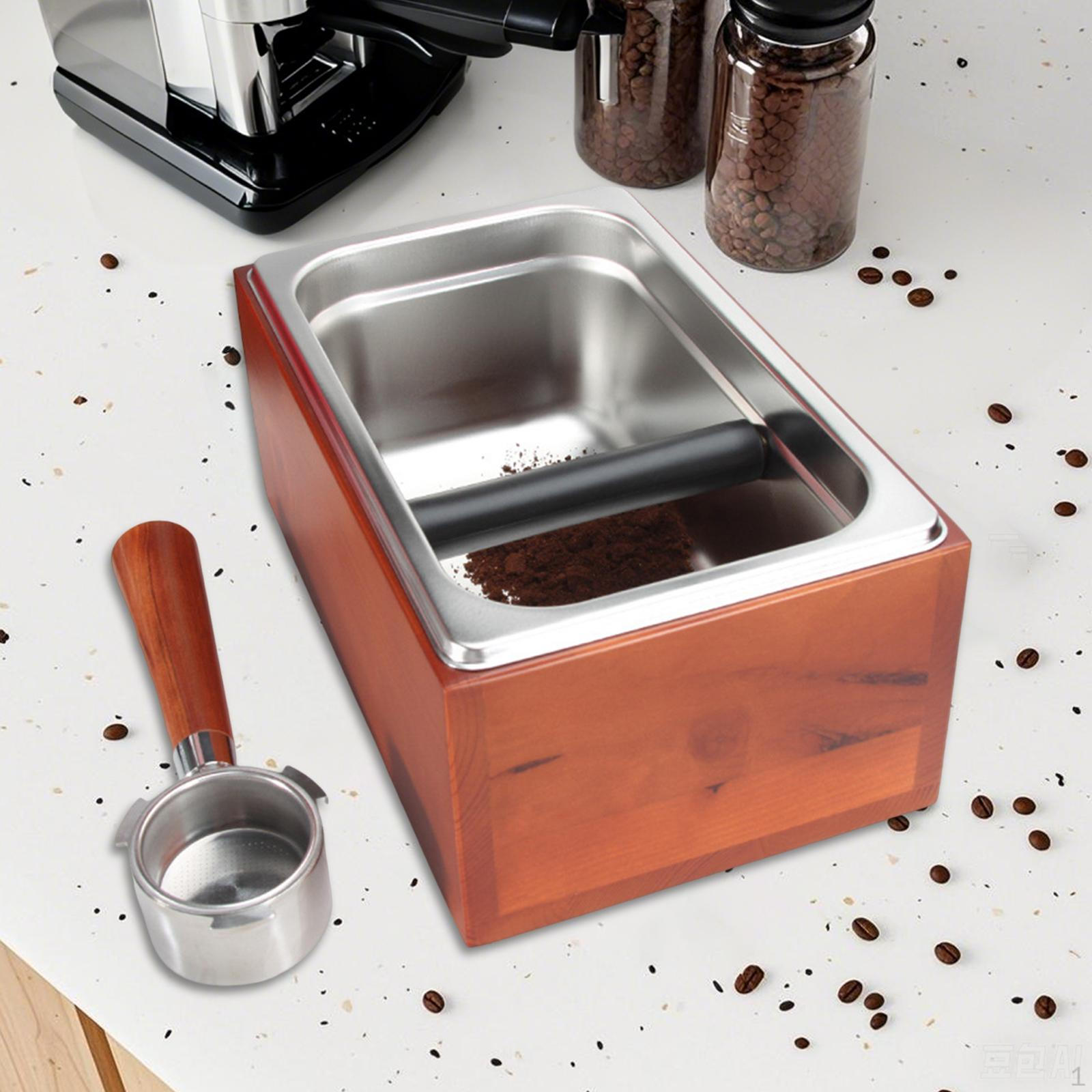 

Коробка для выбивания кофейной гущи эспрессо Держатель из нержавеющей стали 27x17x11.8см Раздельное деревянное сиденье для