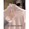 Pink girlish sweater women's autumn and winter stacked semi-turtleneck bottoming shirt lace inner shirt long-sleeved knitted top