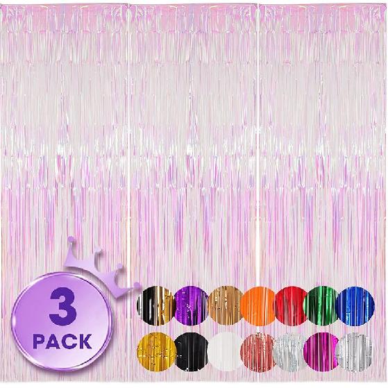 3 Pack 3.3x8.2 Feet Gold Foil Fringe Backdrop Curtains, Tinsel Streamers, Fringe Backdrop for 2025 New Years Eve, Graduation, Birthday, Baby Shower,