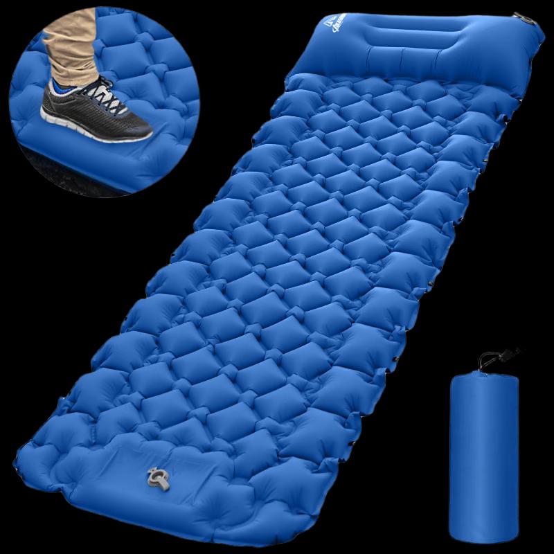Outdoor Foot-Pump Inflatable Camping Sleeping Pad 196x125x9 cm