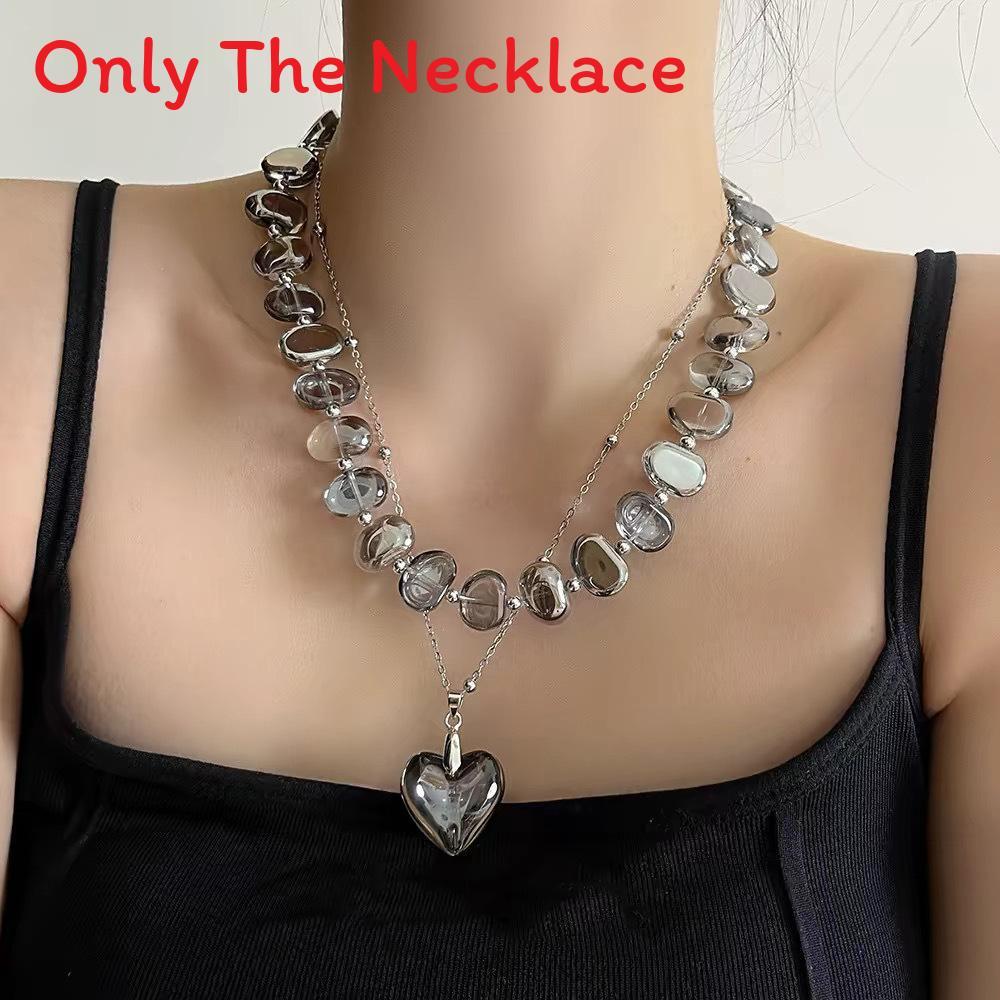 Layered Crystal Bead Chain Necklace Heart Pendant Handcrafted Elegant Accessory