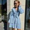 New Fashion V-Neck Ruffled Sleeve Volante Sleeve White Dress Spring Women's Design Sense Puff Skirt