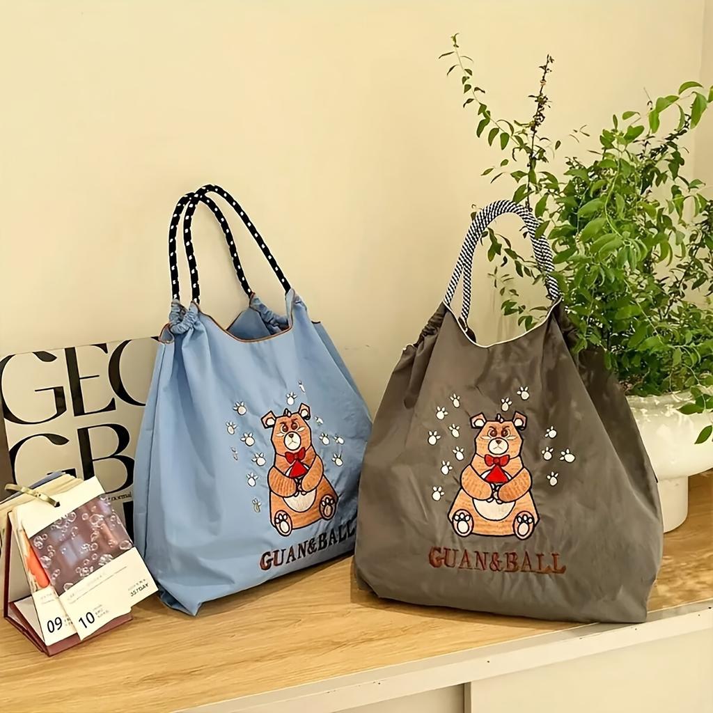 1pc Ball&Chain Astronaut Environmental Bag Kawaii Nylon Canvas Embroidery Large Capacity Shoulder Bag Shopping Bag Girls Gifts