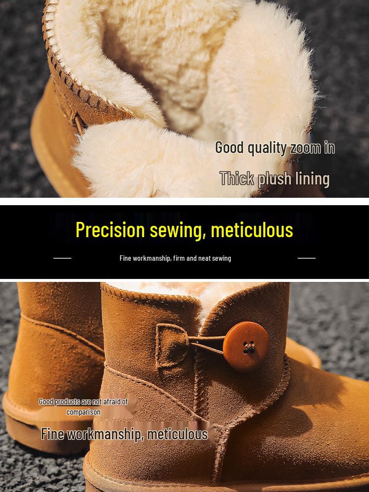 Trendy Women's Cowhide Snow Boots - Cute, Non-Slip, Thickened, Short-Tube for Autumn/Winter