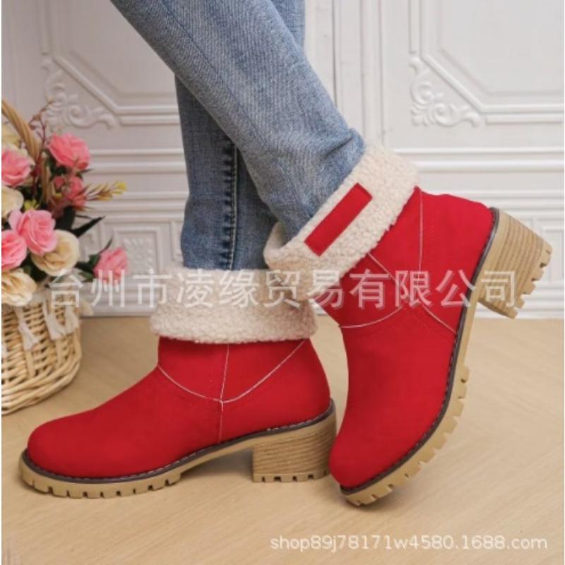 

Large size winter new boots, two medium tubes, women wearing warm snow boots 43 красный