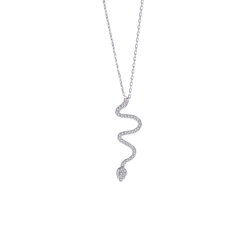 S925 Sterling Silver Necklace with Diamond Snake Pendant - Fashionable, Versatile & Elegant Collarbone Chain for Women