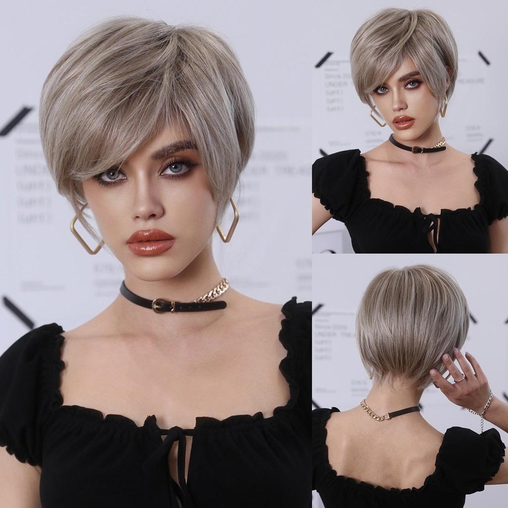 Synthetic Golden Brown Wig for Women Daily Party New Trend Natural Blond Wigs with Bangs Ombre Bob Heat Resistant Fiber