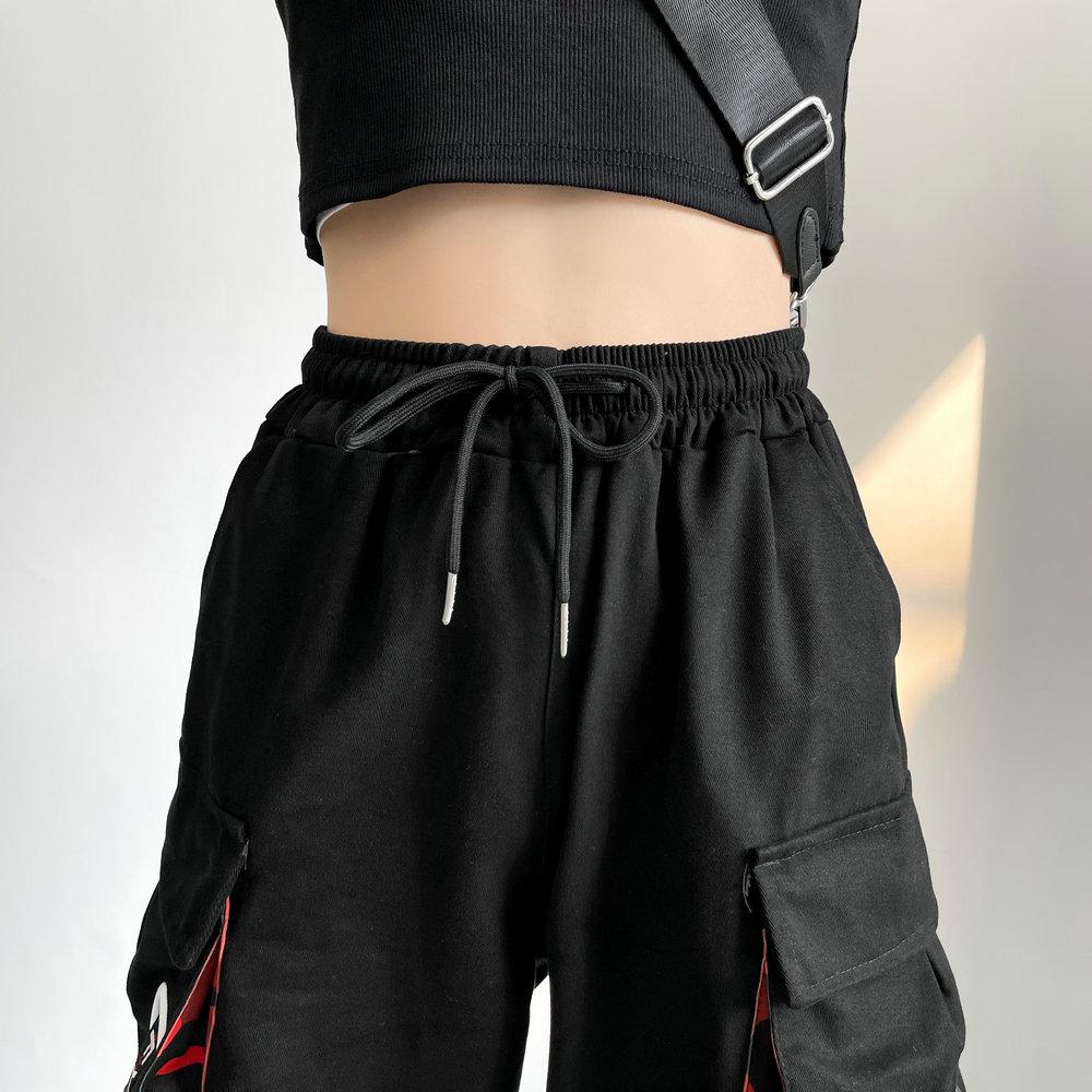 Dámske neformálne nohavice v kórejskom štýle Streetwear Stuhy Tepláky Do členkov Voľné Hip Hop Cargo nohavice