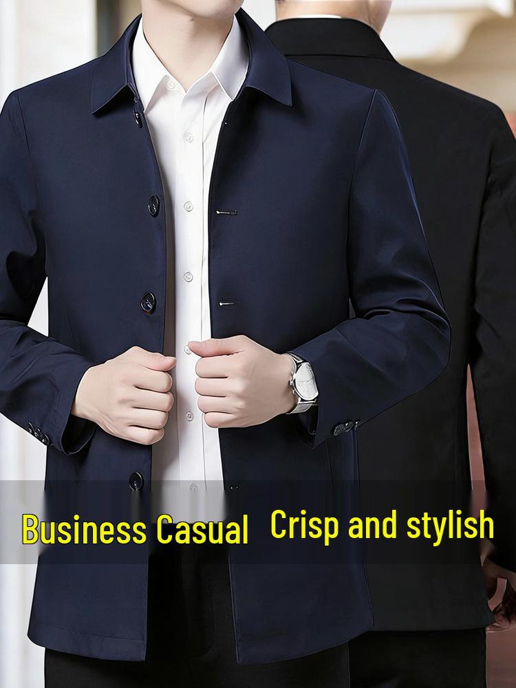 Men's Mid-Length Lapel Button-Up Jacket for Spring & Autumn