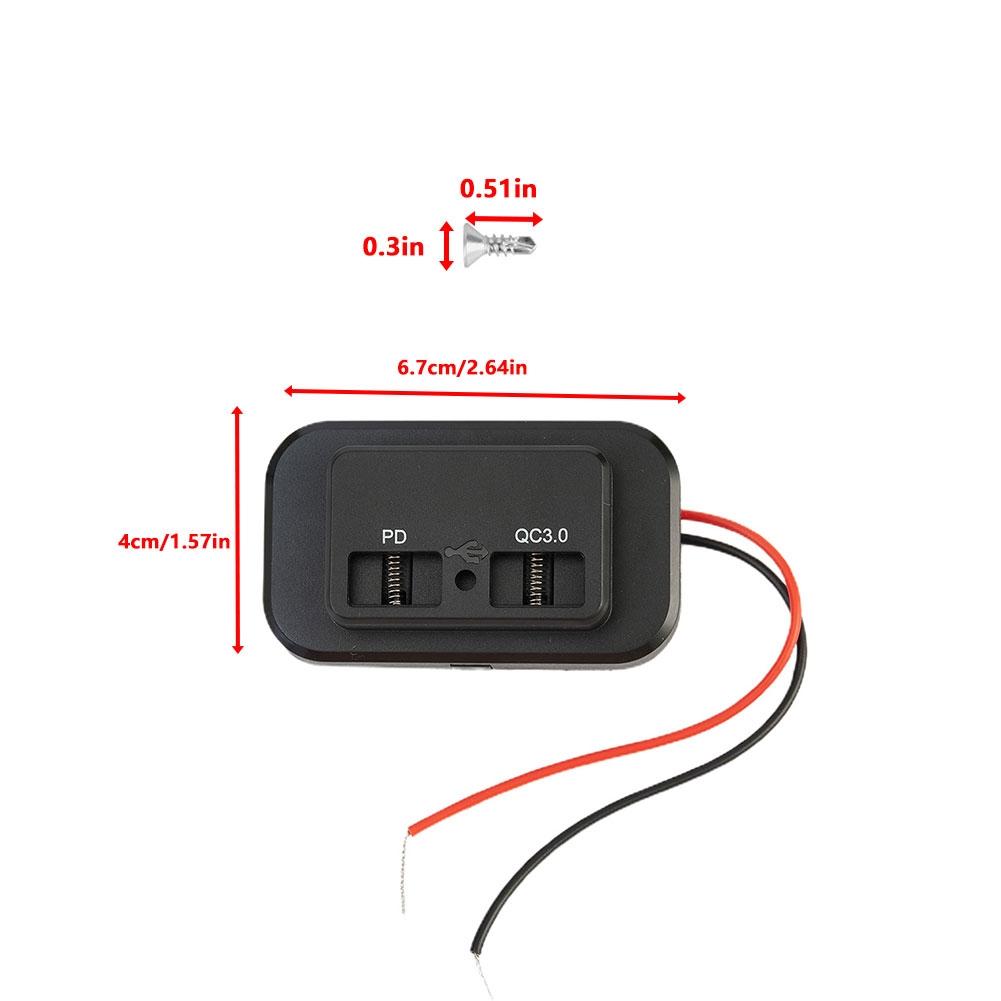 QC 3.0+PD 12V-24V LED Dual USB Car Fast Charger Socket Power Outlet Touch Switch