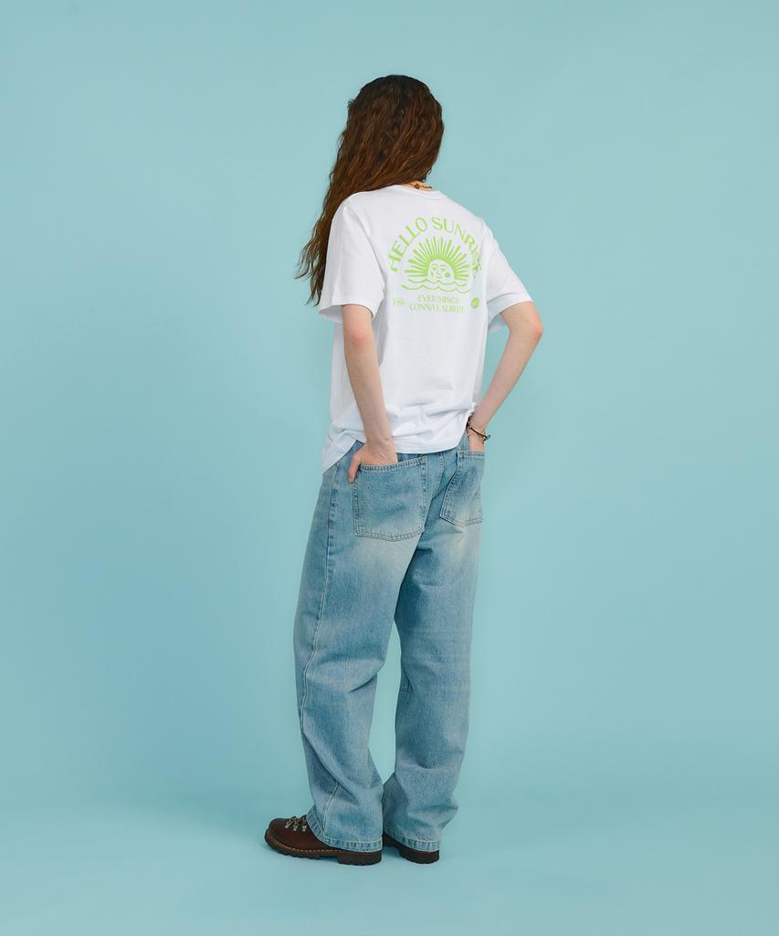 HELLO SUNRISE Mini Og Logo Tee_White & Lime