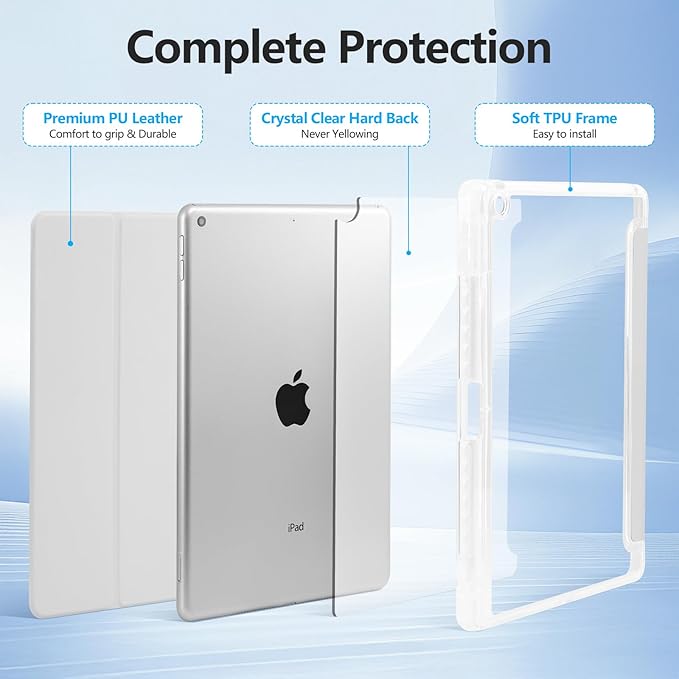 Case For Ipad 9/8/7 (2021/2020/2019 10.2-Inch), With Pen Holder, Transparent Back Cover