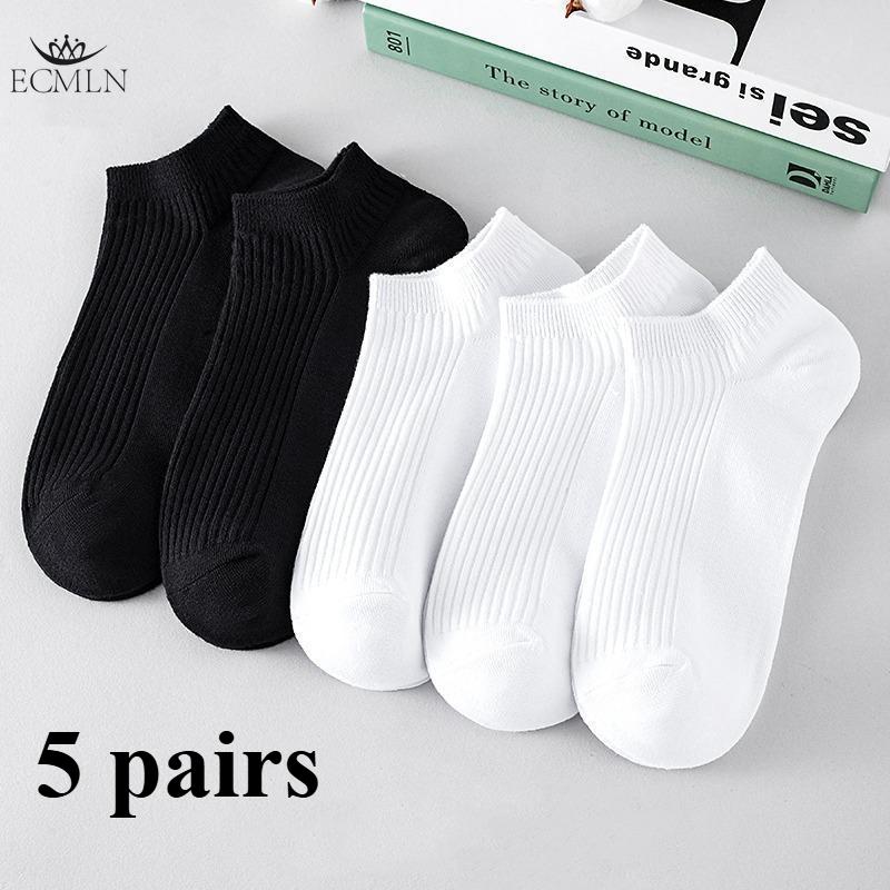 

5 пар дешевых носков унисекс однотонные носки весна лето белый черный цвет короткие носки дышащие носки для женщин мужчин one pair чёрный