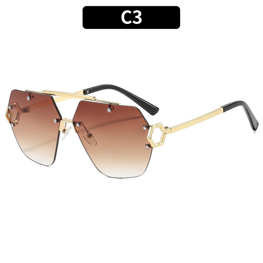 European And American Fashion New Double Beam Frameless Sunglasses High-End Spice Girl Anti-Ultraviolet Sunglasses Versatile Casual Glasses