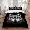3pcs Wolf Rose Bedding Set Down Comforter Cover and Pillowcases, Suitable for All Seasons(No Insert)-0729050