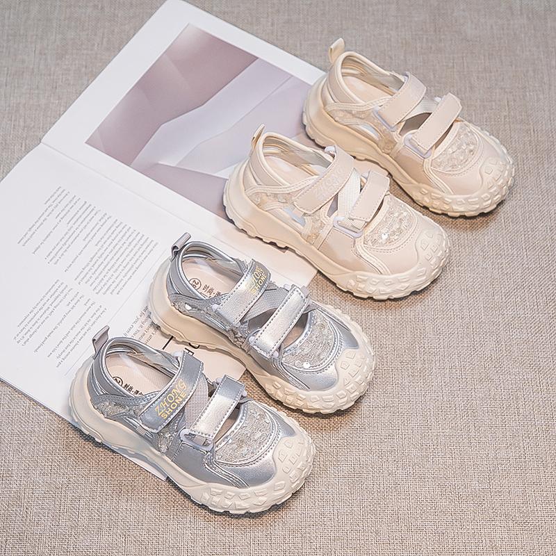 Girls Princess Shoes Non-slip Soft Sole Kids Sneakers Hook&loop 2025 New Fashion Children Running Shoes Mesh Breathable Comfort