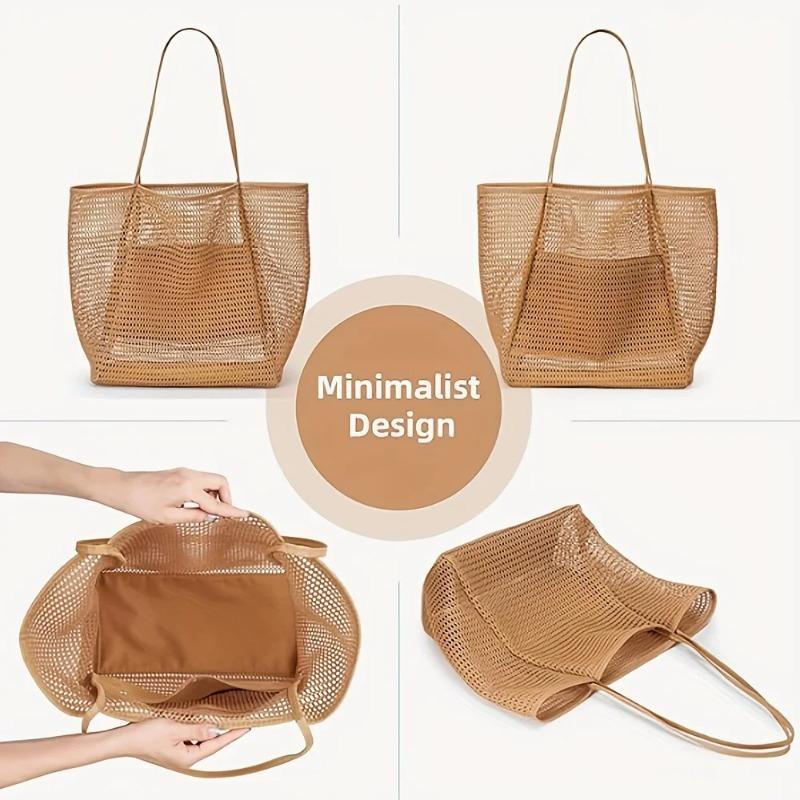 Women Large Capacity Beach Bag Durable Polyester Woven Shoulder Bag Portable Storage Bag Foldable Swimming Bag for Travel Purse