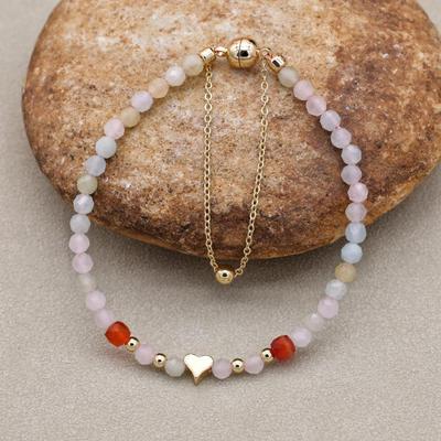 3MM Morganite Perlen Herzform Magnetische Strang Armbänder Elegante Böhmische Perlen Armband Frauen Mode Schmuck Geschenke