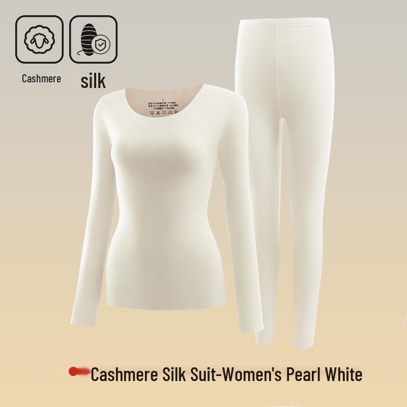 Ropa interior térmica de cachemira y seda alemana: Conjunto Unisex sin Costuras de Cuello Redondo para Otoño e Invierno