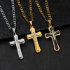 European and American Double-layer Three-dimensional Cross Pendant Punk Trendy Men's Titanium Steel Necklace