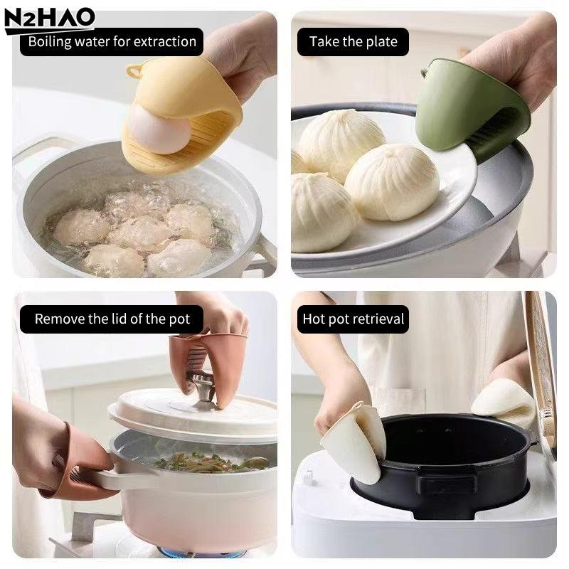 2Pcs Baking Silicone Gloves Oven Mitts Microwave Oven Glove Heat Insulation Anti-slip Bowl Pot Clip Kitchen Glove Heat-resistant