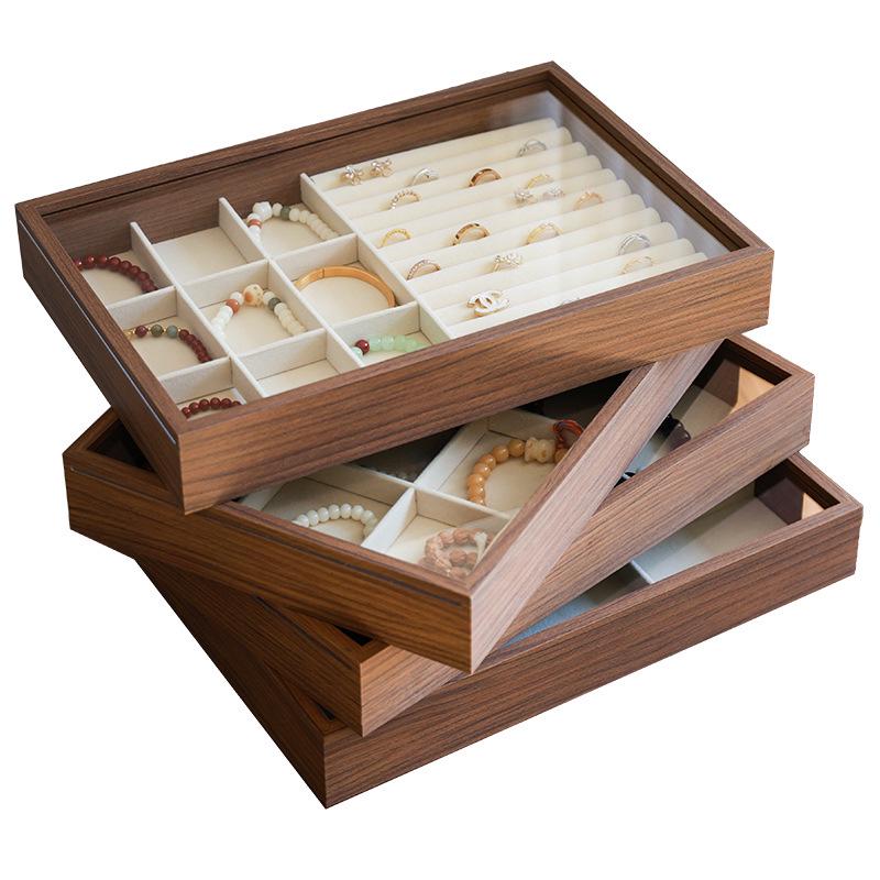 Wooden Jewelry Box with Bracelet and Bead Storage, Exquisite Display Stand for Rings and Earrings, Large Capacity, Dustproof Design