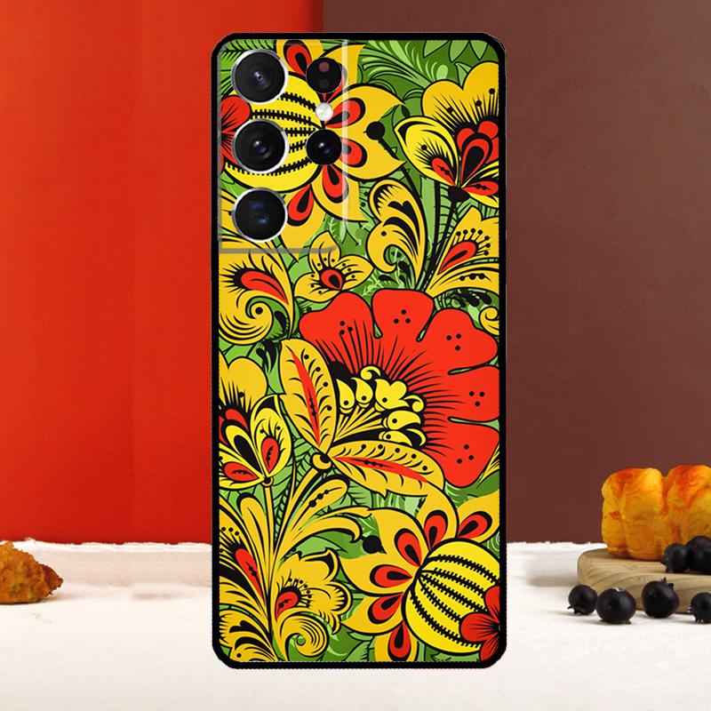 Khokhloma Russian Pattern Flower Cover For Samsung Galaxy S25 S24 S22 S23 Ultra S9 S10 Plus S20 S21 FE S25 FE Phone Case
