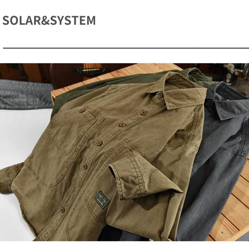 Spring and Autumn Cargo Long Sleeve Shirts for Men Japanese Style Men Tops Pockets Pure Cotton Casual Shirt 4XLFashion Loose Shirt High-quality