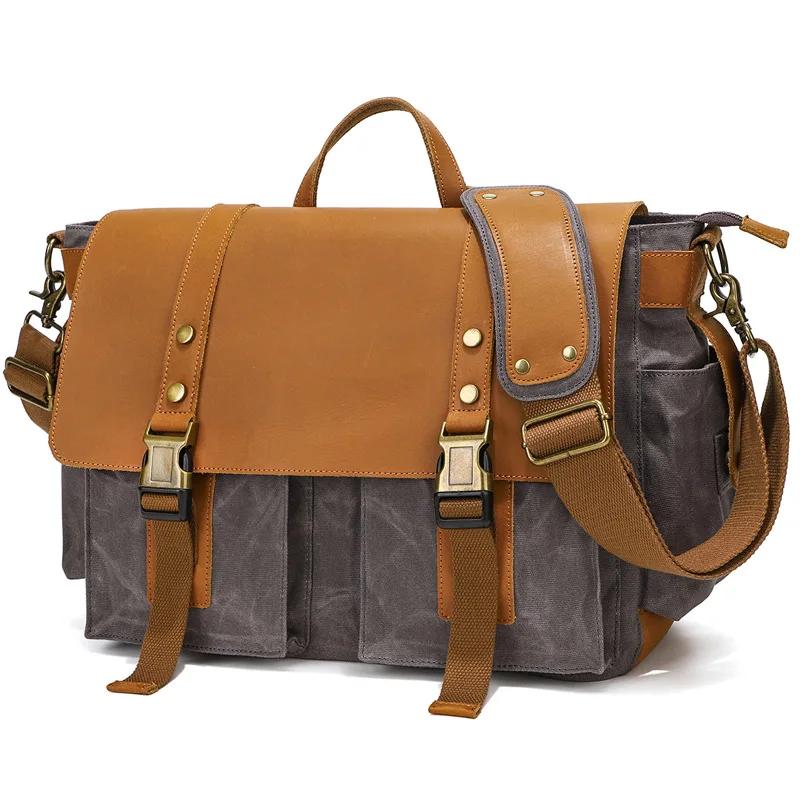 Vintage Leather Canvas Women's Men's Messenger Bag - Crossbody Shoulder Sling Casual Bag