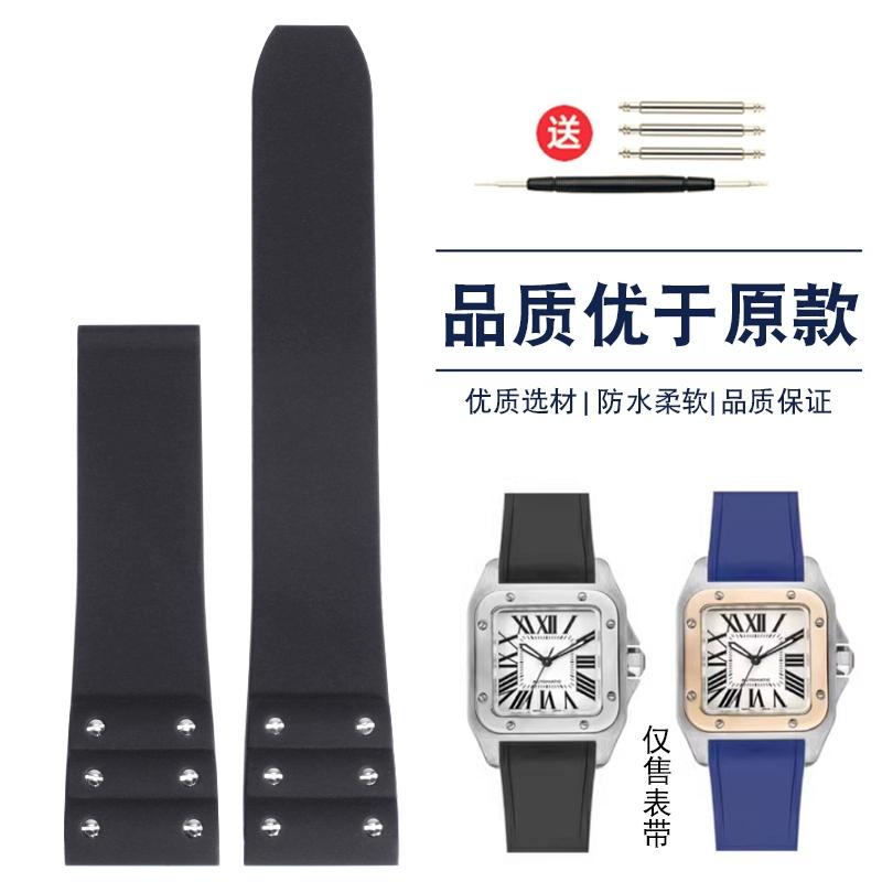 

21 мм Для новых часов Cartier Santos Ремешок Силиконовая Резина Браслет Водонепроницаемый резиновый черный синий браслет Запасной браслет Width 21mm