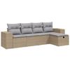 5 Piece Garden Sofa Set with Cushions Beige Poly Rattan