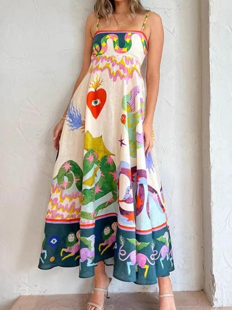 2026 Modern Style Women's Sleeveless High-Waisted Printed Camisole Dress - Casual and Commute Wear