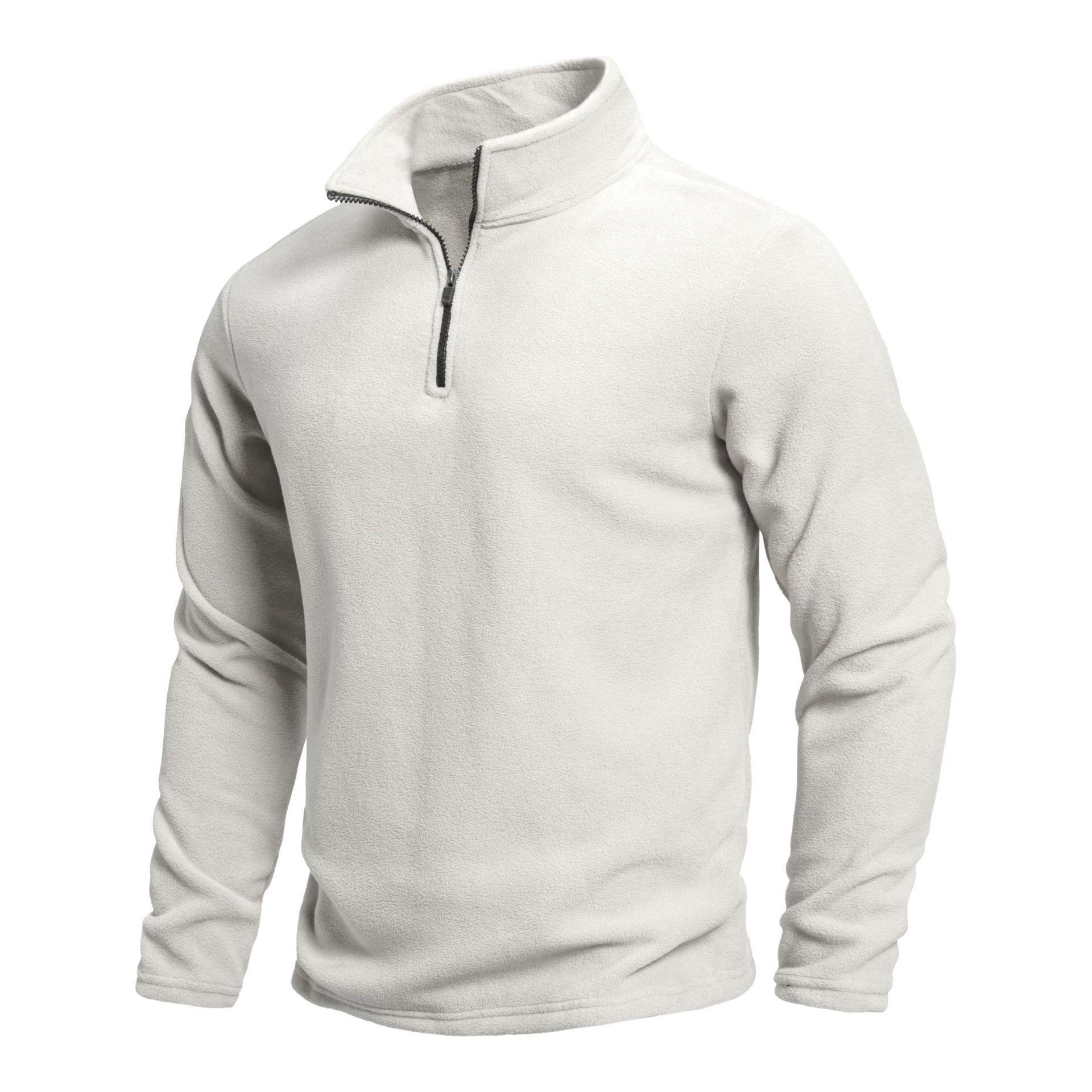 Men s Stand-Up Collar Half-Zip Fleece Sweatshirt: Trendy Autumn/Winter Long-Sleeve Top L грязно-белый