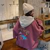 Damen Kapuzenpullover Langarm Lockerer Sitz Preppy Stil Cartoon Bär Aufdruck Fake Zweiteiler Pullover