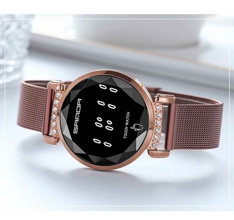 Sanda LED Touch Screen Ladies Mesh Band Watch 8007