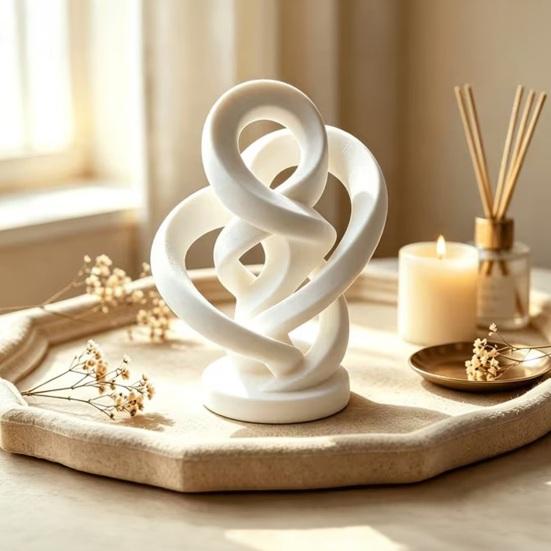 Zeitgenössische Büro Schreibtisch Dekoration Moderne Abstrakte Verdrehte Statue, 3D Gedrucktes Unendlichkeits-Twist-Ornament, Minimalistisches Weißes Band Ornament Künstlerisch