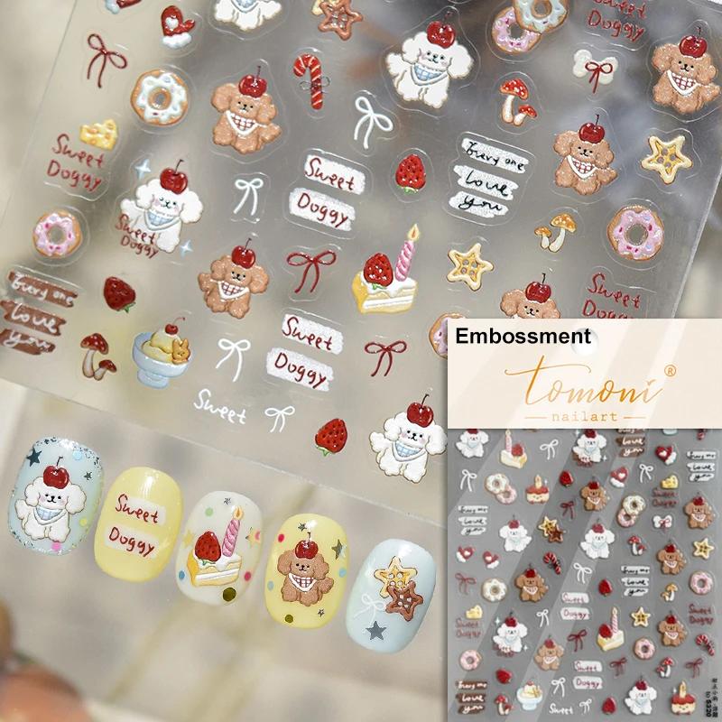Cartoon Cute Bear Pudding Pretzel Bread Croissant Cookies Shiny 3D Self Adhesive Nail Art Stickers Bakery Lovely Manicure Decals