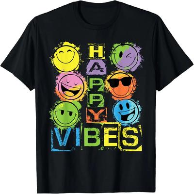Happy Vibes Bunte Fröhliche Gesichter Grafik - Scherzartikel T-Shirt