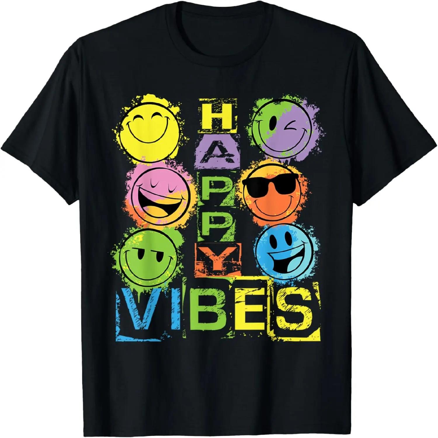 Happy Vibes Colorful Happy Faces Graphic - Novelty Gifts T-Shirt XXXXXL разноцветный