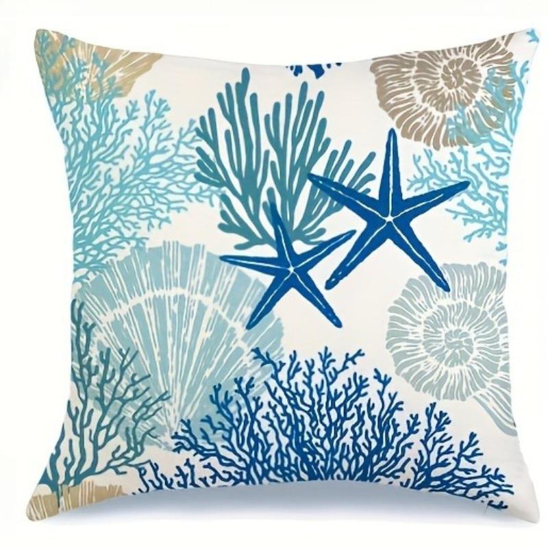 Sommer Meeresstrand Kissenbezug Meeresleben Muscheln Seesterne Seepferdchen Schildkröte Küsten Outdoor Dekorativ Tropisch Nautisch Sofa Zuhause
