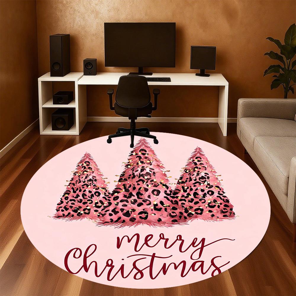 1PC Christmas Tree Leopard Print Office Round Area Rug, Under Office Chairs Bedroom Living Room Home Decor, Carpet for Office -1110136