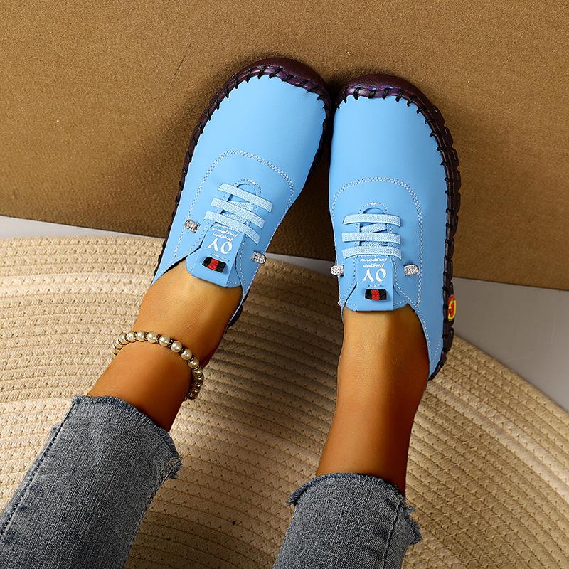 Chaussures à semelles souples, chaussures décontractées à lacets cousues à la main pour femmes, grande taille