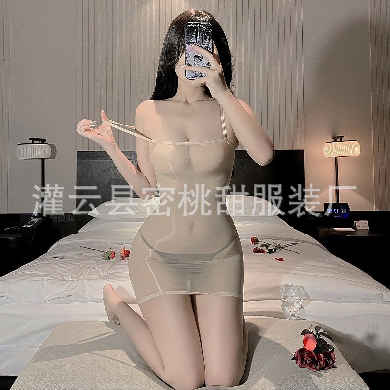 Sexy underwear pure desire transparent suspender hip wrap oily stockings sexy oily see-through tube top short skirt temptation nightdress
