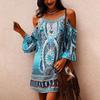 Women's Printed Round-neck Hollow-out Short-sleeved Off-the-shoulder Sexy Halter Dress