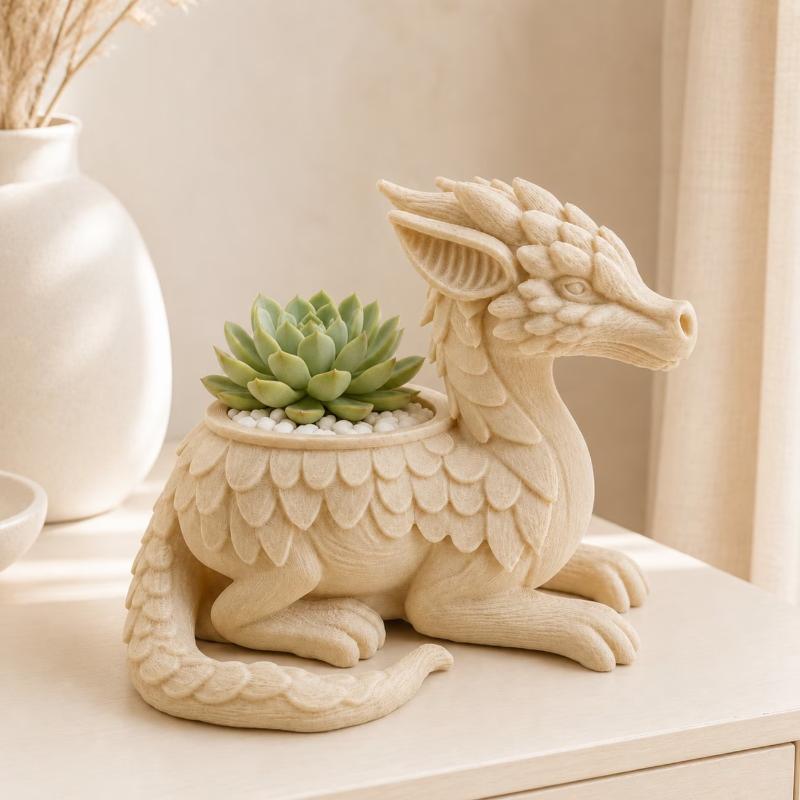 3D Printed Dragon Planter Pot Dual Use Flower Vase Lightweight Plastic Decor for Office Desk Bedroom Indoor Green Plant Holder Ornament