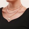 Versatile imitation pearl chain multi-layer necklace, simple retro square fritillary pendant necklace
