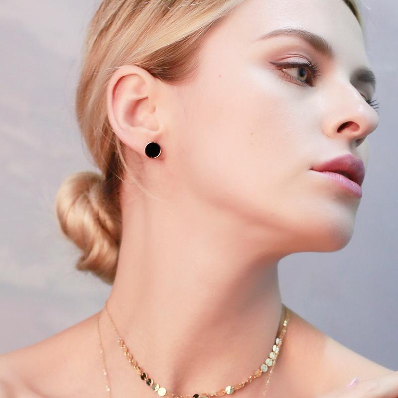 Stainless Steel Minimalist Earrings Simple Rose Gold Color Black Circle Stud Earrings Geometric  For Women Gifts