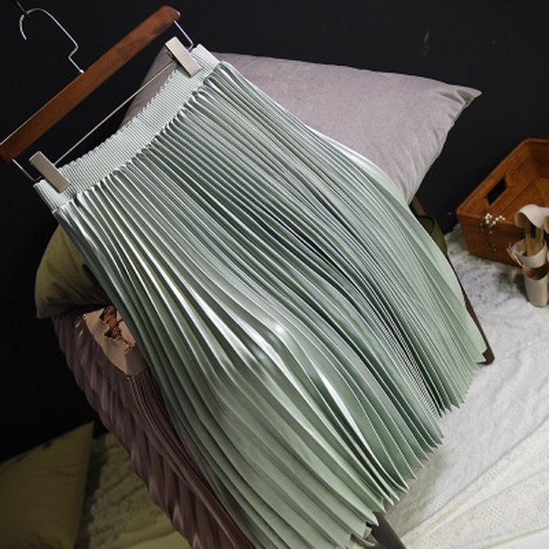 

Женская длинная юбка, японская атласная плиссированная юбка с металлическим эффектом, трапециевидная юбка, высокая эластичная талия, средней длины One Size зелёный